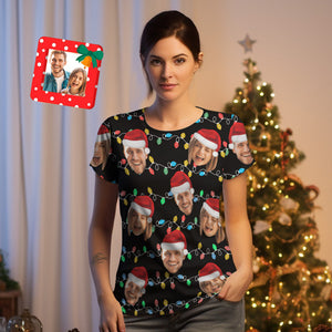 カスタム写真Tシャツオリジナル写真クリスマスライト柄男女兼用Tシャツクリスマスギフト