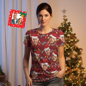 カスタム写真Tシャツオリジナル写真クリスマスライト柄男女兼用Tシャツクリスマスギフト