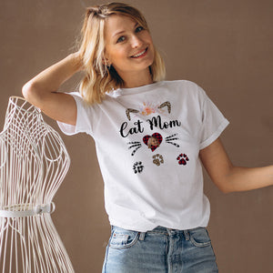 カスタムフェイスTシャツ-写真入れ可能な猫ママシャツ母の日ギフト
