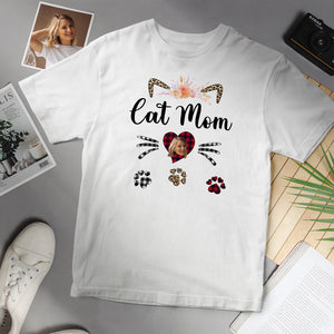 カスタムフェイスTシャツ-写真入れ可能な猫ママシャツ母の日ギフト