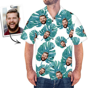 Custom Face Hawaiian Shirt Large Leaves - MyfacesocksJP
