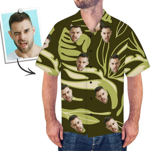 Custom Face Dark Green Hawaiian Shirt Leaves - MyfacesocksJP