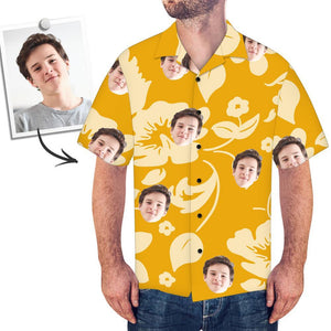 Custom Face All Over Print Hawaiian Shirt Yellow Flowers - MyfacesocksJP