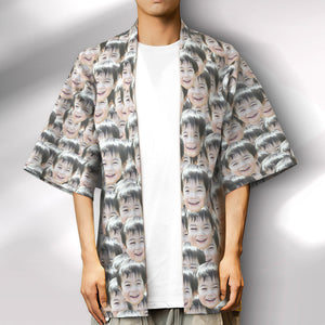 カスタムメンズフォト着物カーディガン－写真入れ可能なオリジナル甚平風羽織シャツ－マッシュフェイス