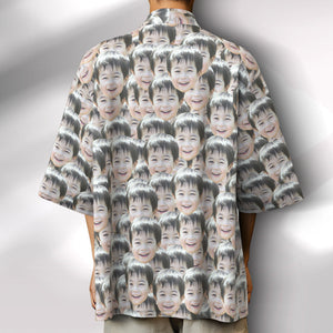 カスタムメンズフォト着物カーディガン－写真入れ可能なオリジナル甚平風羽織シャツ－マッシュフェイス