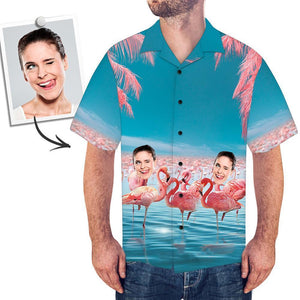 Custom Face All Over Print Vacation Style Hawaiian Shirt Pink Flamingo - MyfacesocksJP