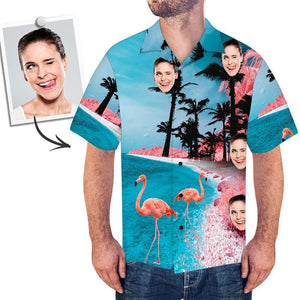 Custom Face All Over Print Hawaiian Shirt Seaside Flamingos - MyfacesocksJP
