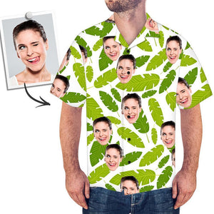 Custom Face Men's Hawaiian Shirt Fresh Green Leaves - MyfacesocksJP
