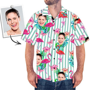 Custom Face All Over Print Stripe Hawaiian Shirt Flamingo - MyfacesocksJP