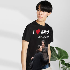 カスタムフォトTシャツ - テキストと記念日入れ可能な写真T-SHIRTギフト - 恋人へのプレゼント