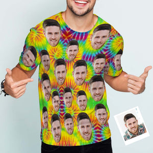 オーダーメイド男性用顔Tシャツ-顔の写真入れ可能な面白い絞り染めTシャツ-カラフル