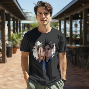 カスタム男女兼用フォトTシャツ - カップルの写真入れ可能なハート形写真T-SHIRTプレゼント