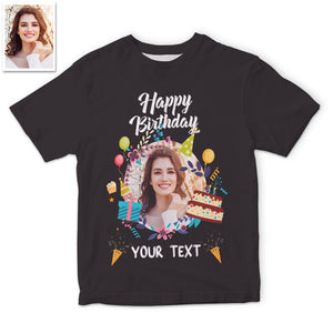 カスタム男女兼用フォトTシャツ - 写真と祝い言葉入れ可能な誕生日T-SHIRTプレゼント