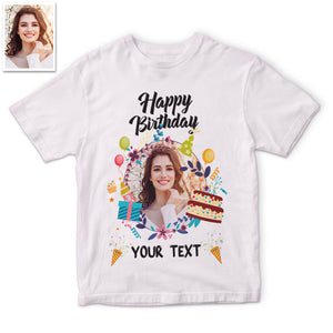 カスタム男女兼用フォトTシャツ - 写真と祝い言葉入れ可能な誕生日T-SHIRTプレゼント