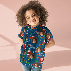 カスタムフェイスシャツ-写真入れ可能な子供用クリスマスアロハシャツ-かわいいサンタクロース
