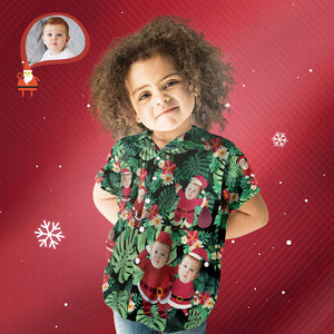 カスタムフェイスシャツ-写真入れ可能な子供用クリスマスアロハシャツ-サンタクロースの休日