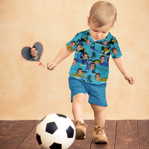 カスタムフェイスシャツ-写真入れ可能な子供用アロハシャツ大葉半袖シャツ