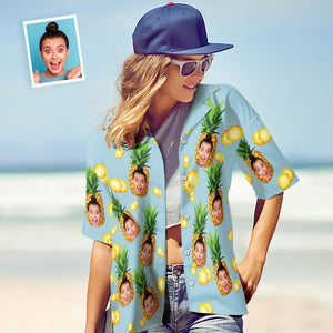 カスタムフェイスシャツ-写真入れ可能な女性用アロハシャツプレゼント-ビッグパイナップル半袖シャツ