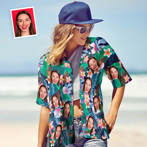 カスタムフェイスシャツ-写真入れ可能な女性用アロハシャツプレゼント-カラフルな花柄の半袖シャツ