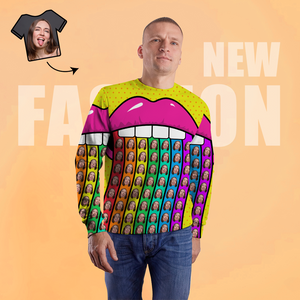 カスタムフェイスユニセックスパーカー - カジュアルプリント写真丸襟のシャツ - 虹のリップ