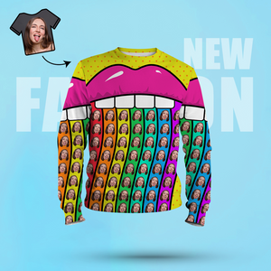 カスタムフェイスユニセックスパーカー - カジュアルプリント写真丸襟のシャツ - 虹のリップ