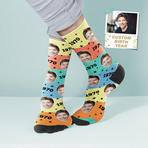 カスタムフェイスソックス-年齢入れ可能なソックスカラフルなパーソナライズされた靴下誕生日ギフト