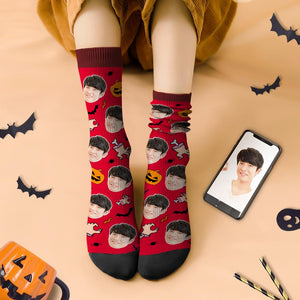 カスタムフェイスソックス-写真入り可能なオリジナル靴下-カボチャと手柄のハロウィンプレゼント