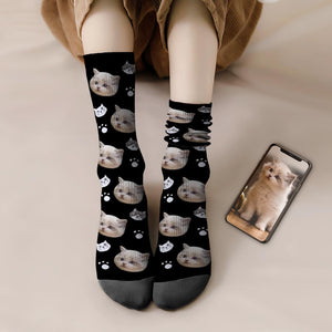 カスタムフェイスソックス-写真入り可能なオリジナル靴下-可愛い猫柄