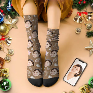 カスタムフェイスソックス-写真入り可能なオリジナルクリスマス靴下-ジンジャーブレッド人