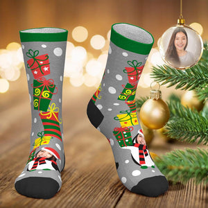 カスタムフェイスソックス-写真入り可能なオリジナルクリスマス靴下-可愛いペンギン柄