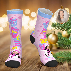 カスタムフェイスソックス-写真入り可能なオリジナルクリスマス靴下-可愛いペンギン柄