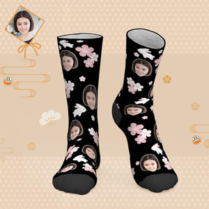 カスタムフェイスソックス-写真入り可能なオリジナル靴下-桜の花と兎