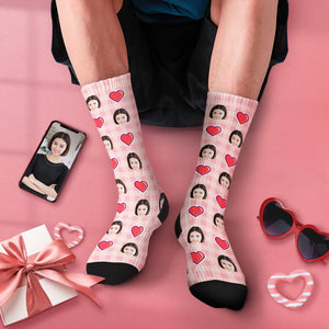 カスタムフェイスソックス-写真入り名入れ可能なハート柄のオリジナル靴下バレンタインプレゼント