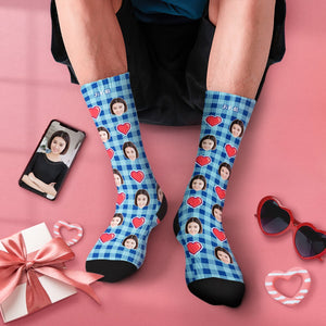 カスタムフェイスソックス-写真入り名入れ可能なハート柄のオリジナル靴下バレンタインプレゼント