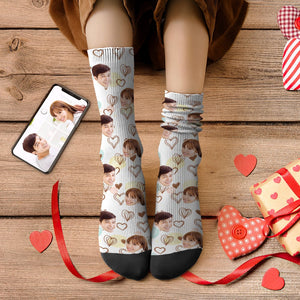 カスタムフェイスソックス-写真入り名入れ可能な可愛いハート柄のオリジナル靴下バレンタインプレゼント