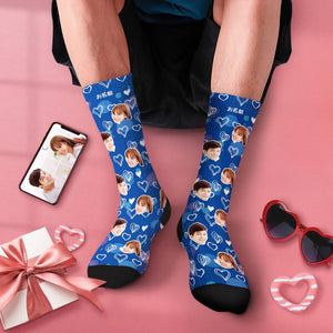 カスタムフェイスソックス-写真入り名入れ可能な可愛いハート柄のオリジナル靴下バレンタインプレゼント