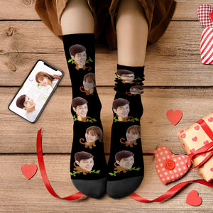 カスタムフェイスソックス-写真入り名入れ可能な可愛い猿柄のオリジナル靴下バレンタインプレゼント