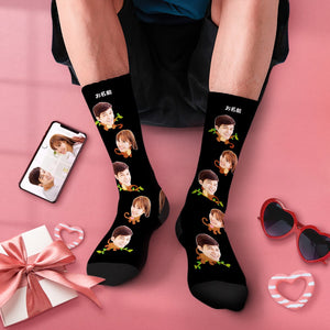 カスタムフェイスソックス-写真入り名入れ可能な可愛い猿柄のオリジナル靴下バレンタインプレゼント