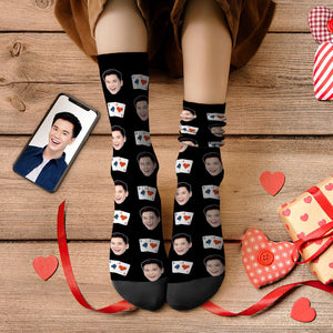 カスタムフェイスソックス-写真入り名入れ可能なトランプ柄のオリジナル靴下バレンタインギフト