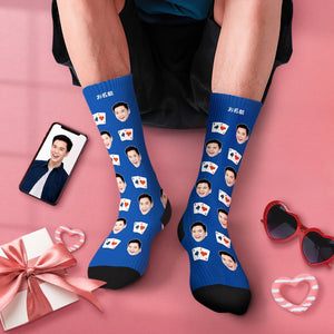 カスタムフェイスソックス-写真入り名入れ可能なトランプ柄のオリジナル靴下バレンタインギフト