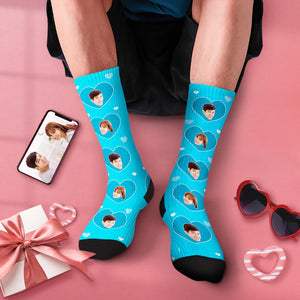 カスタムフェイスソックス-写真入り名入れ可能なハート柄のカップル靴下バレンタインギフト