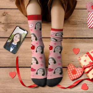 カスタムフェイスソックス-写真入り名入れ可能なラブレタとバラ柄のオリジナル靴下バレンタインギフト