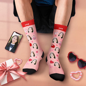 カスタムフェイスソックス-写真入り名入れ可能なラブレタとバラ柄のオリジナル靴下バレンタインギフト