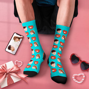 カスタムフェイスソックス-写真入り名入れ可能な狐ハート柄のオリジナル靴下バレンタインギフト
