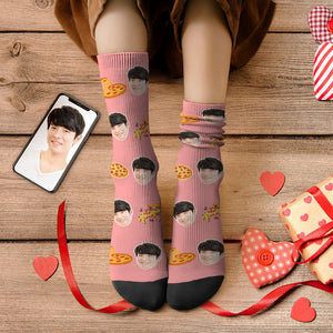 カスタムフェイスソックス-写真入り名入れ可能なピザ柄のオリジナル靴下バレンタインギフト
