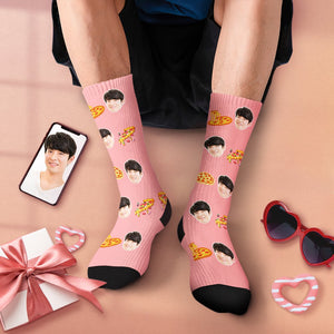 カスタムフェイスソックス-写真入り名入れ可能なピザ柄のオリジナル靴下バレンタインギフト