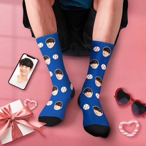 カスタムフェイスソックス-写真入り名入れ可能な野球柄のオリジナル靴下バレンタインギフト
