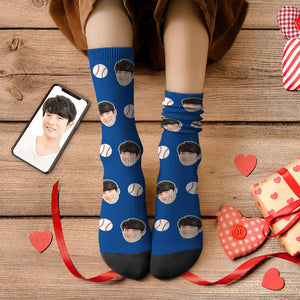 カスタムフェイスソックス-写真入り名入れ可能な野球柄のオリジナル靴下バレンタインギフト
