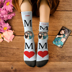 カスタムフェイスソックス-写真入り名入れ可能なハート柄のオリジナル靴下母の日プレゼントMOM