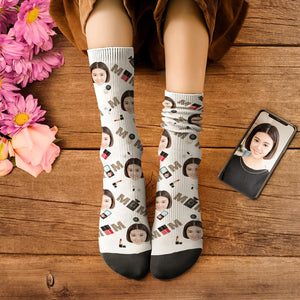 カスタムフェイスソックス-写真入り名入れ可能なオリジナル靴下母の日プレゼント-様々な化粧品柄